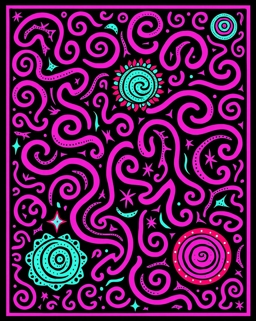Vibrant Pink Turquoise Swirl Celestial Rug