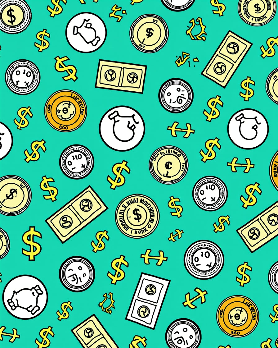 Yellow Dollar Coins and Bills Background Rug