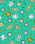 Yellow Dollar Coins and Bills Background Rug