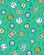 Yellow Dollar Coins and Bills Background Rug