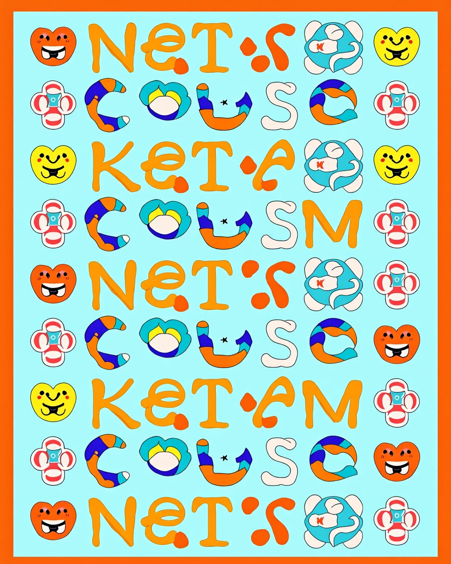 Playful Orange Yellow Blue Characters Rug