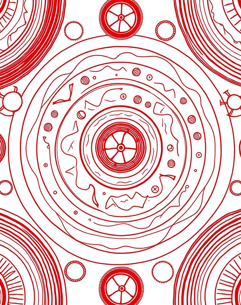 Crimson Concentric Mandala Circles Rug