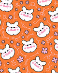 Cute White Rabbit Orange Floral Rug