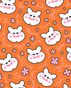 Cute White Rabbit Orange Floral Rug