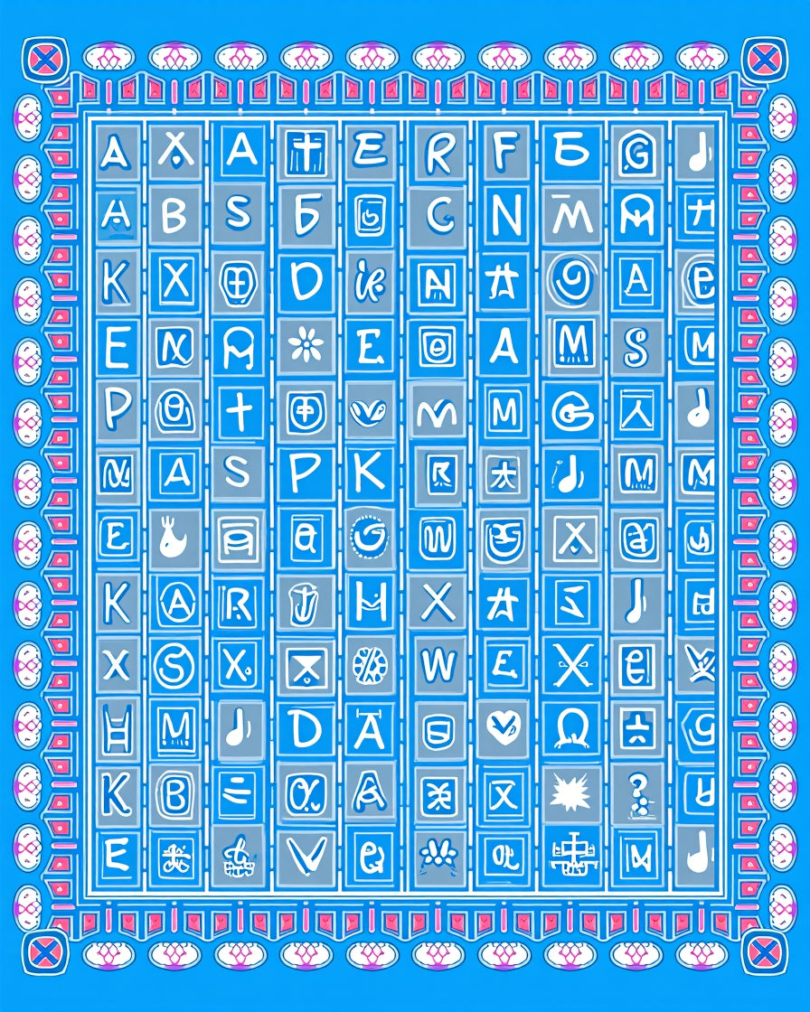 Alphabetical Grid With Pink Floral Border Rug