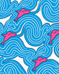 Pink Dolphins Blue Waves Rug