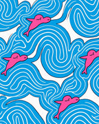 Pink Dolphins Blue Waves Rug