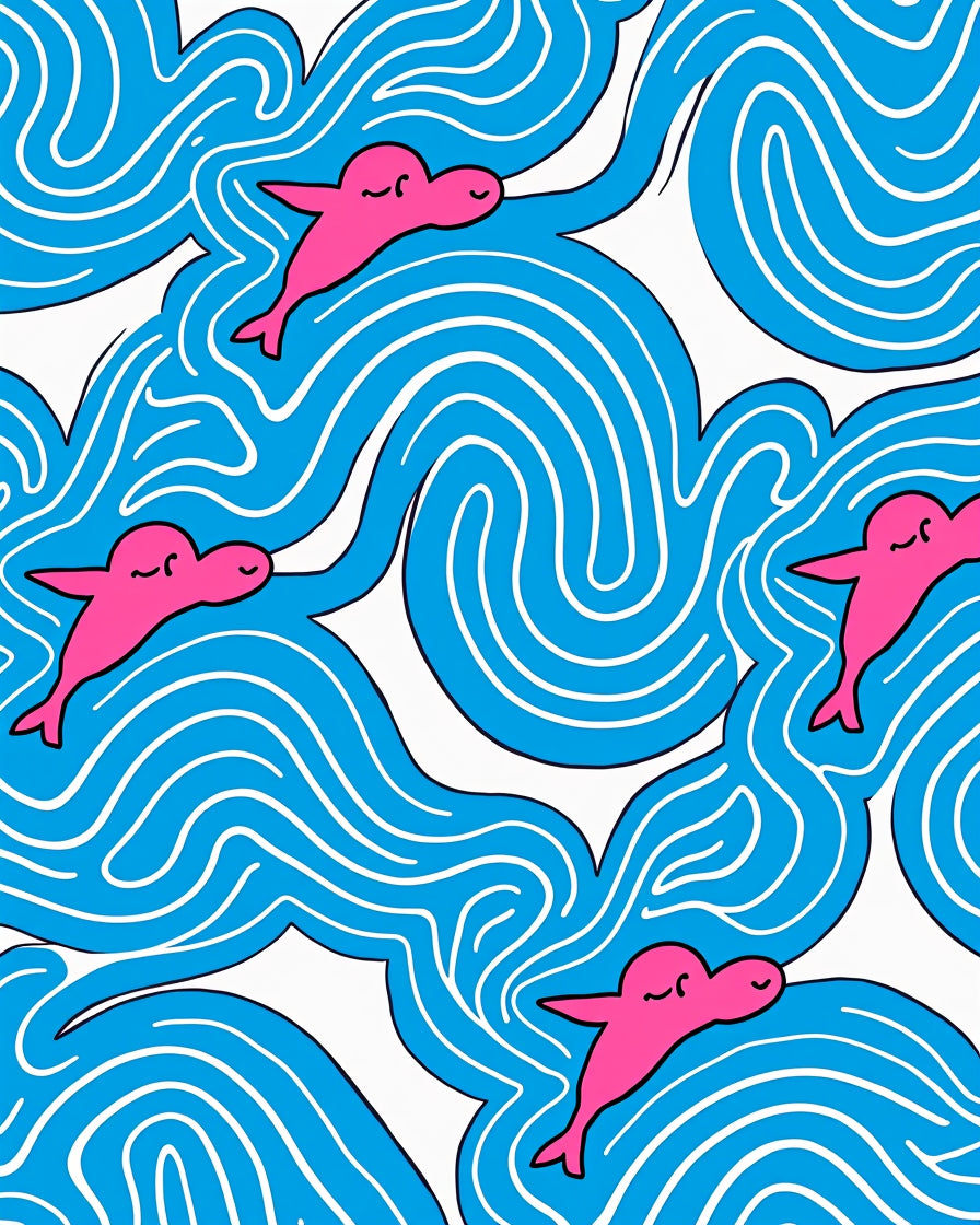 Pink Dolphins Blue Waves Rug