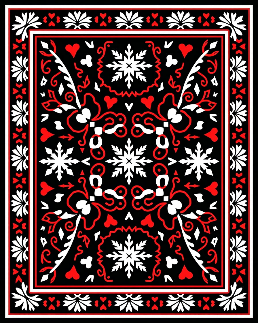 Bold Red Black Whimsical Snowflake Rug