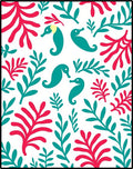 Teal Seahorse Red Coral Garden Rug