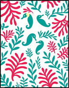 Teal Seahorse Red Coral Garden Rug