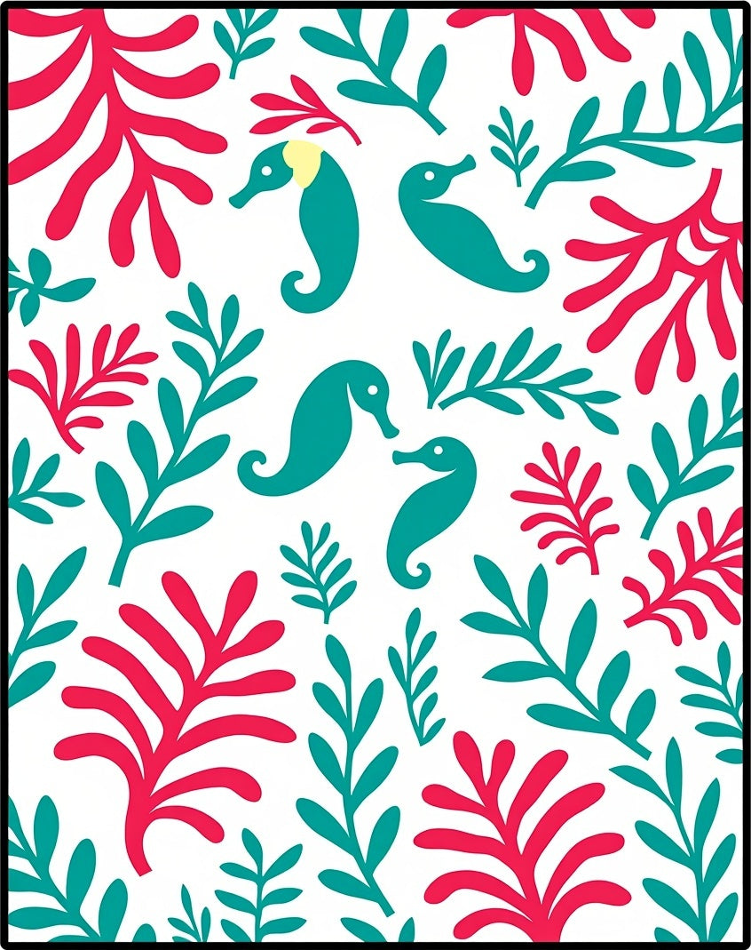 Teal Seahorse Red Coral Garden Rug