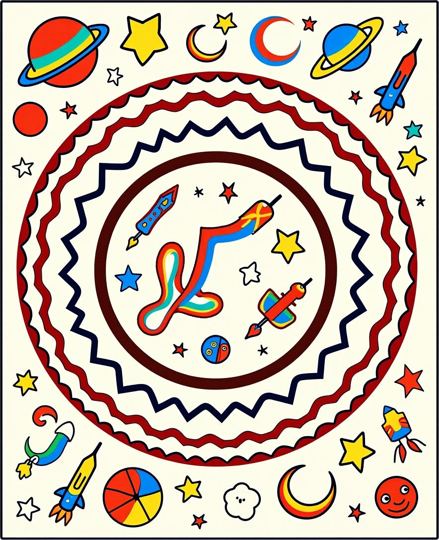 Outer Space Rocket Star Moon Rug