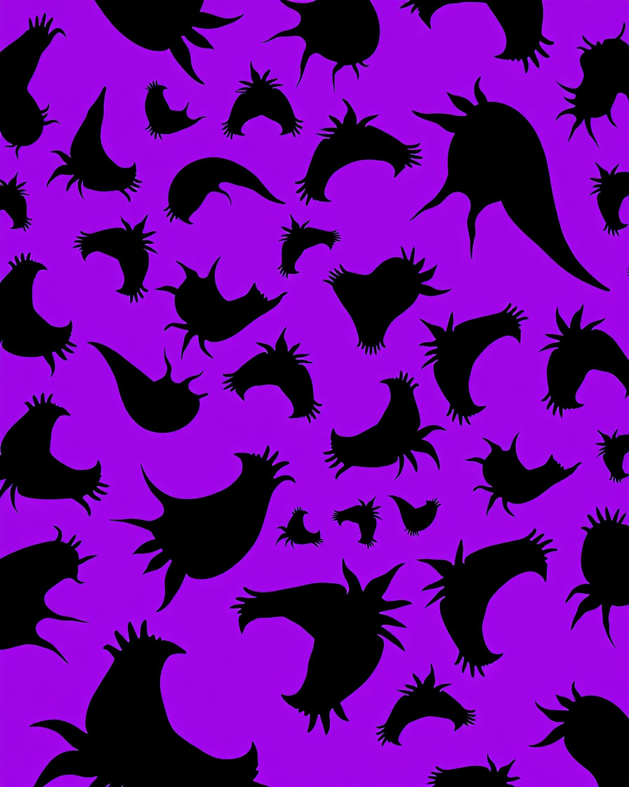 Vibrant Black Spiky Shapes On Purple Rug