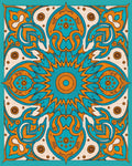 Exotic Teal Orange Medallion Art Rug