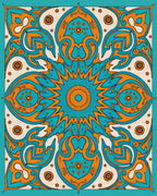 Exotic Teal Orange Medallion Art Rug