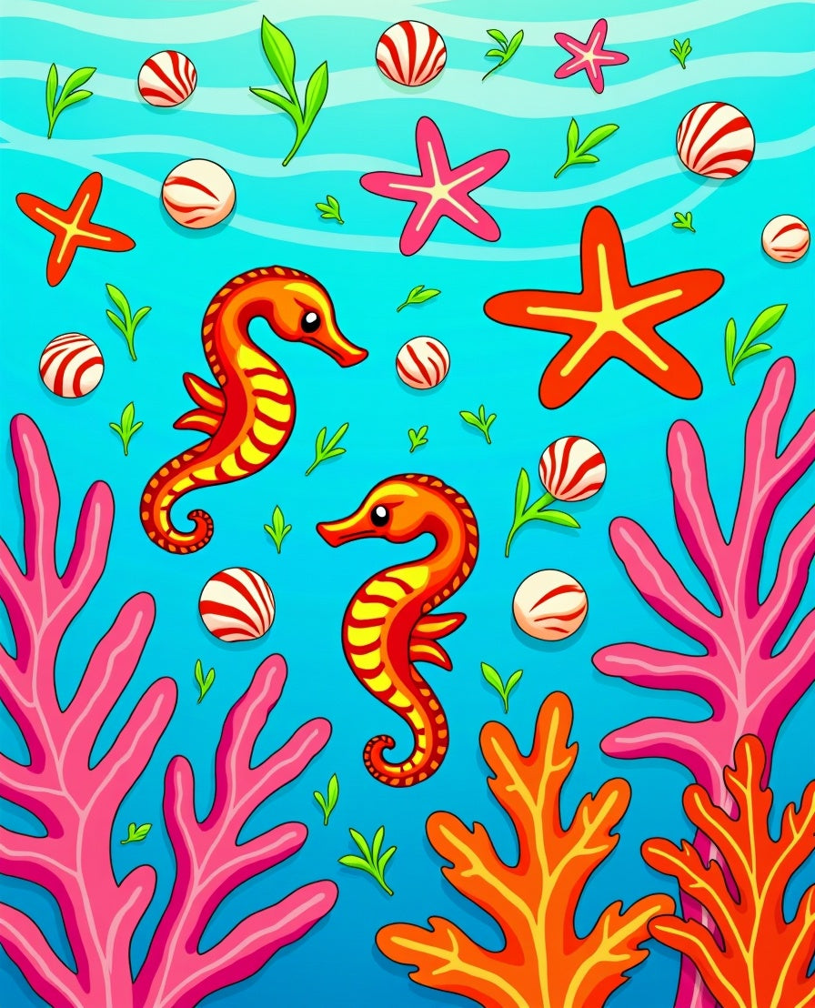 Coral Sea Seahorse Stars Marine Life Rug