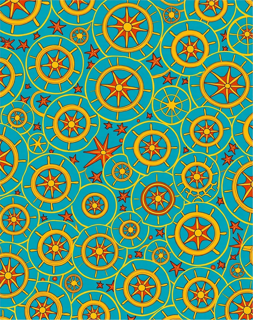 Nautical Yellow Star Ship Wheel Rug