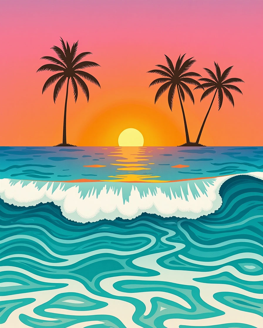 Sunset Palms Ocean Wave Rug