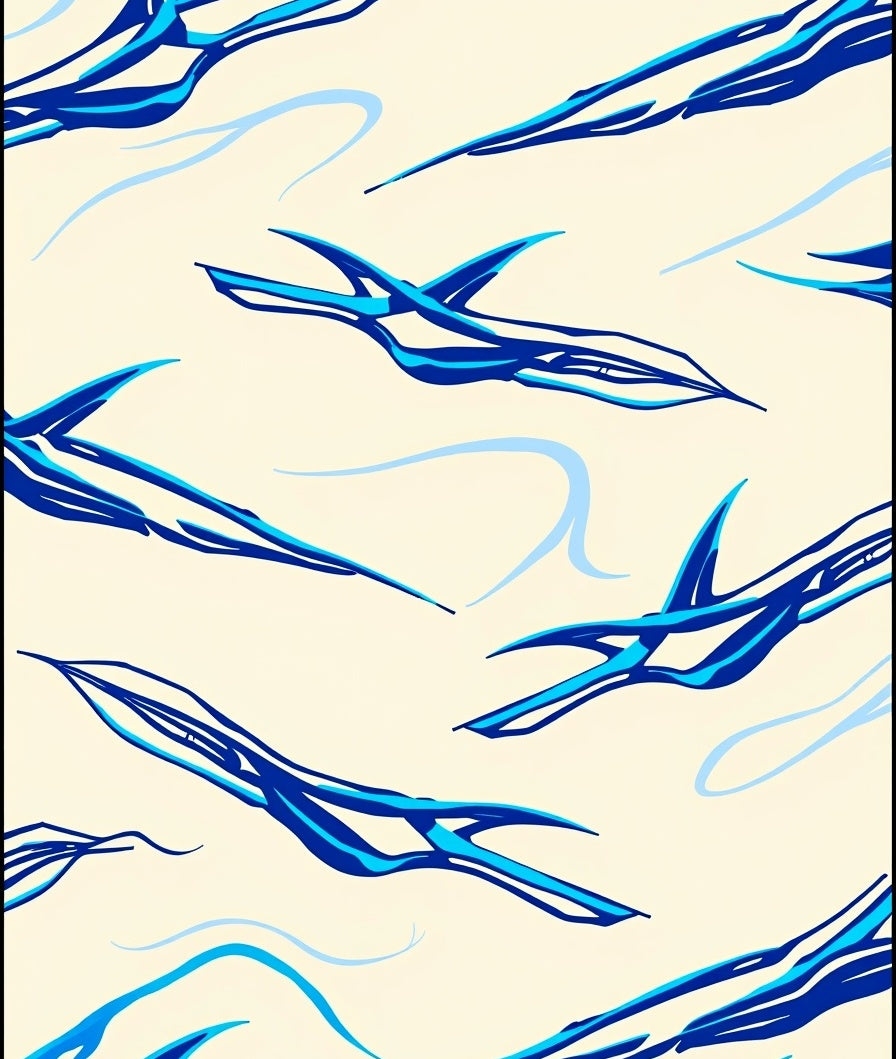 Abstract Blue Swirls Ivory Rug