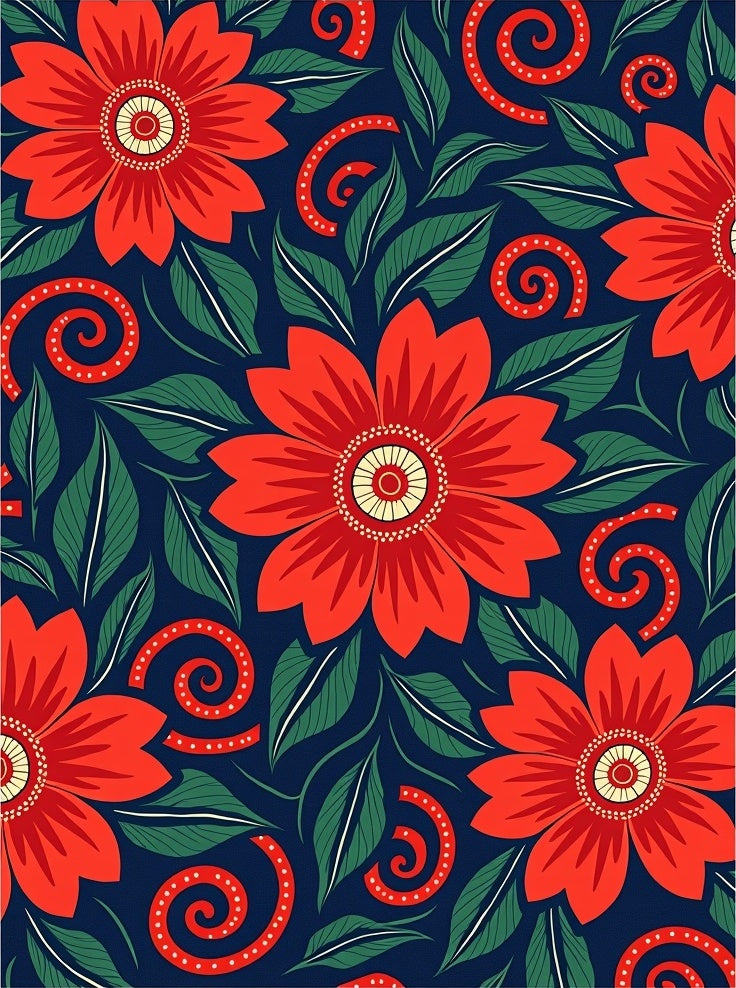 Bold Crimson Floral Swirl Navy Rug