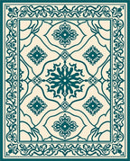 Deep Teal Floral Medallion Cream Rug