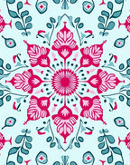 Vibrant Fuchsia Floral Mandala Teal Rug