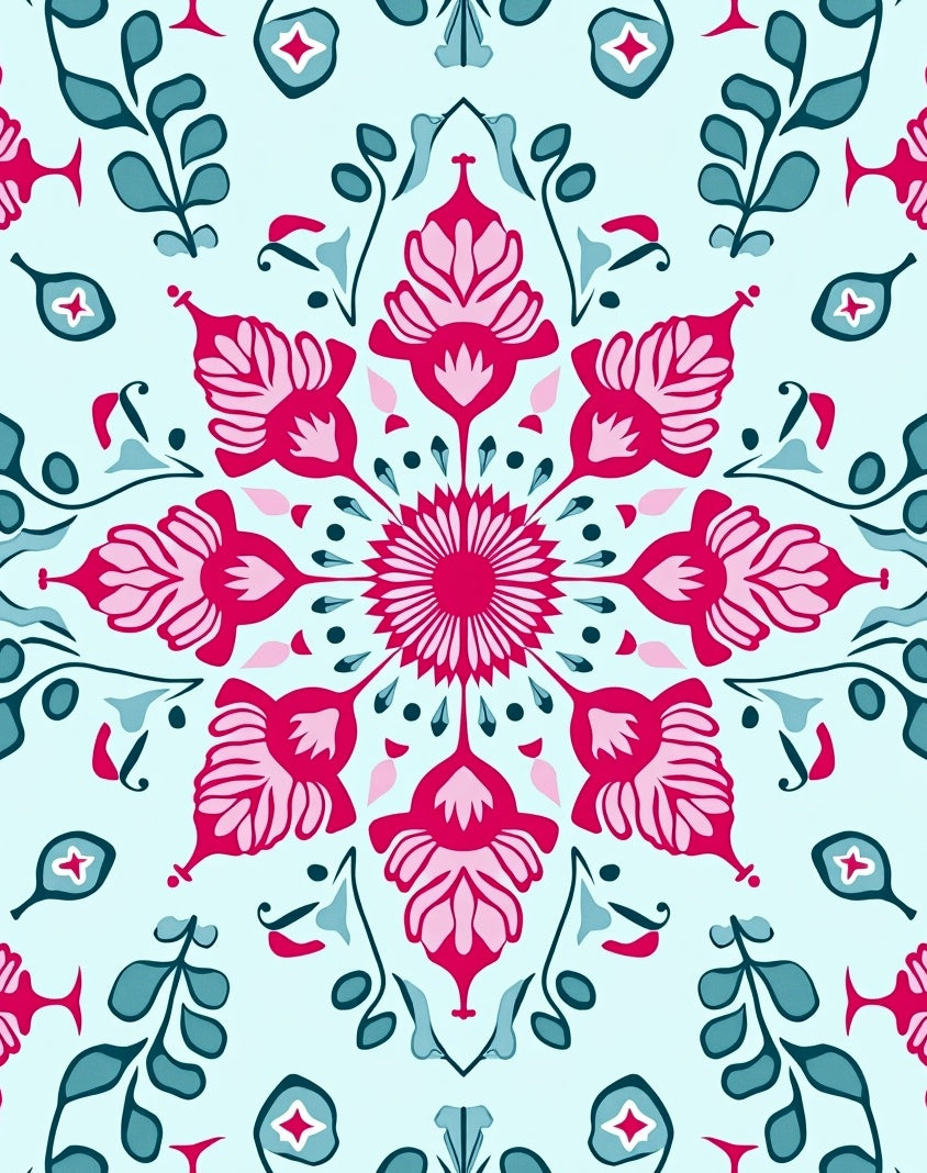 Vibrant Fuchsia Floral Mandala Teal Rug