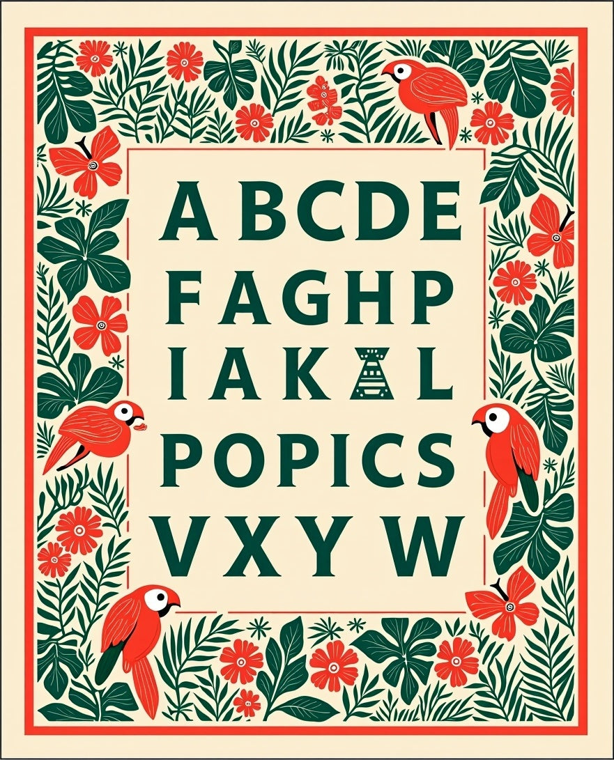 Alphabet Tropical Parrot Floral Forest Rug