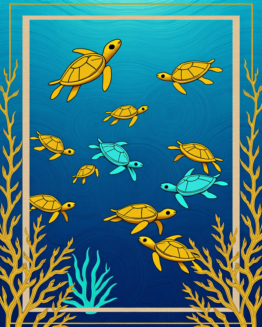 Golden Turtles In Deep Blue Sea Rug