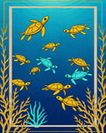 Golden Turtles In Deep Blue Sea Rug