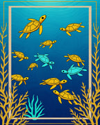 Golden Turtles In Deep Blue Sea Rug