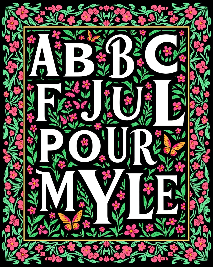 Floral Butterfly Alphabet Border Rug