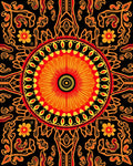 Vibrant Red Orange Sunburst Mandala Rug