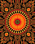 Vibrant Red Orange Sunburst Mandala Rug