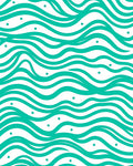 Teal White Wavy Stripe Dot Rug