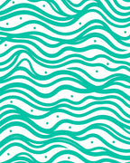 Teal White Wavy Stripe Dot Rug