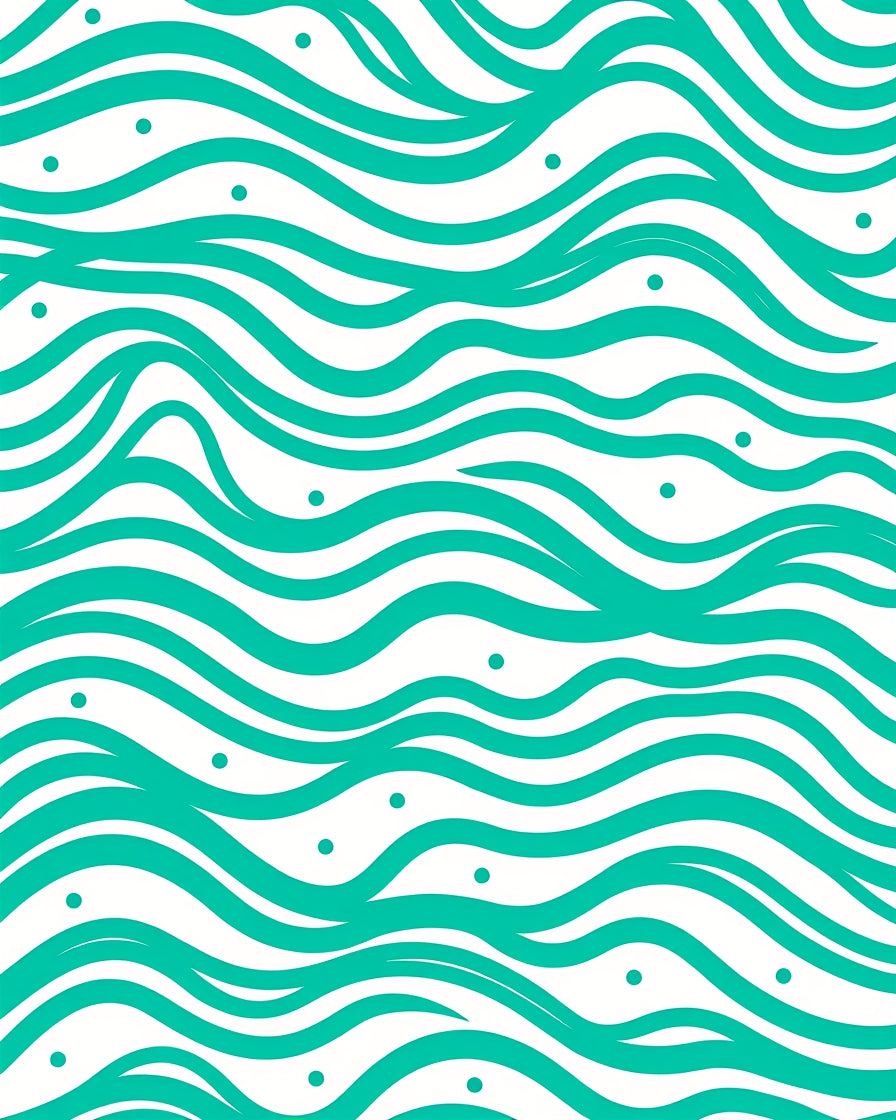 Teal White Wavy Stripe Dot Rug