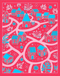 Whimsical Pink Village Houses Rug