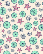 Pink Starfish Teal Circles Shells Rug