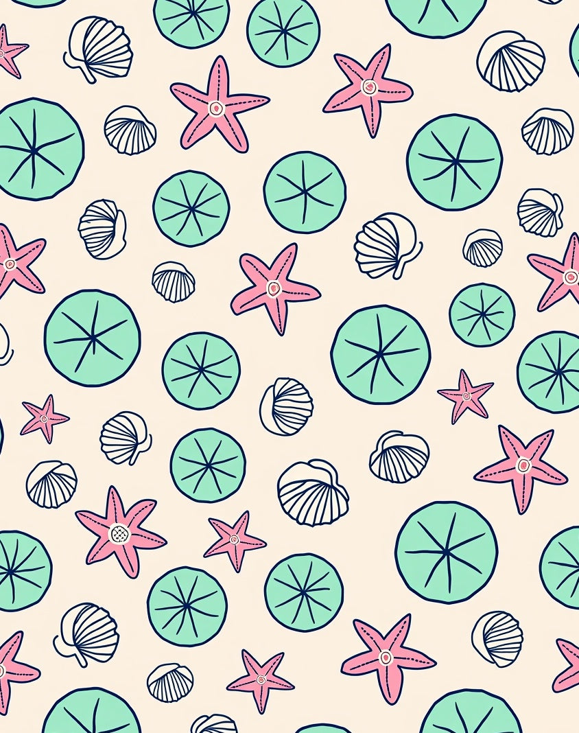 Pink Starfish Teal Circles Shells Rug