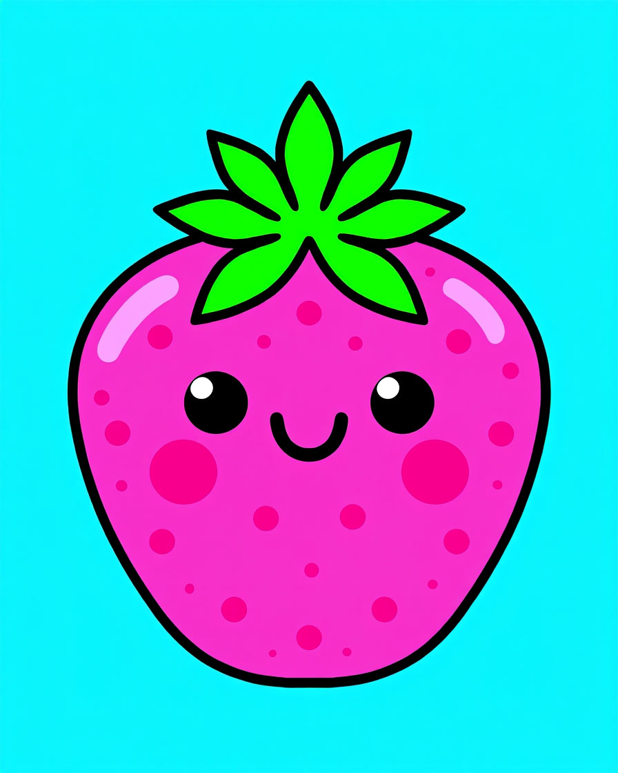 Happy Pink Strawberry Kawaii Cute Rug
