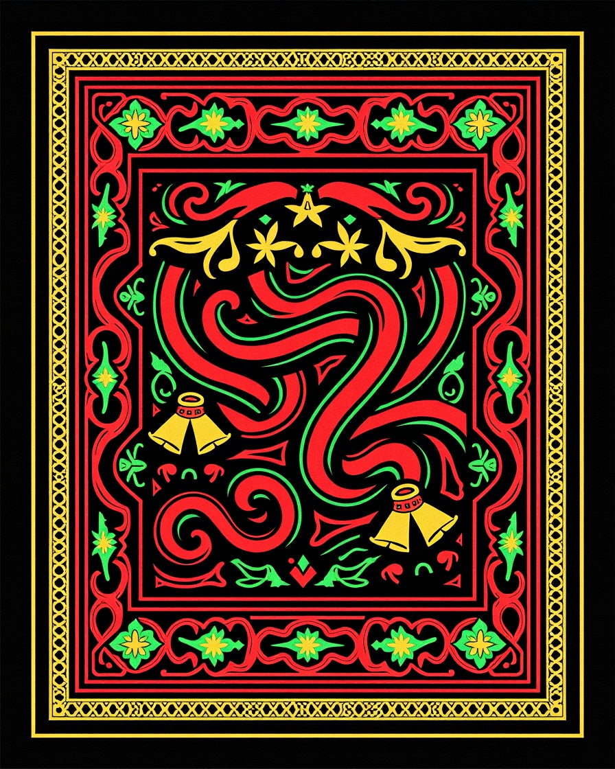 Bold Red Yellow Floral Swirl Art Rug