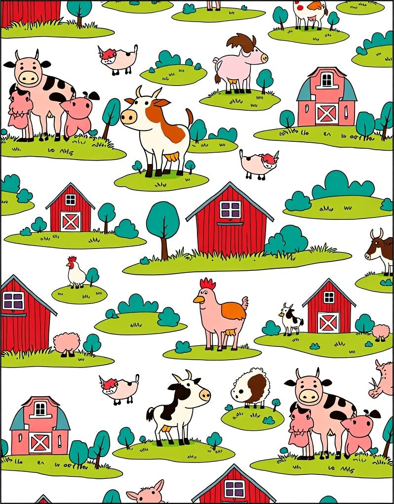 Whimsical Farm Animals Barn Landscape Rug