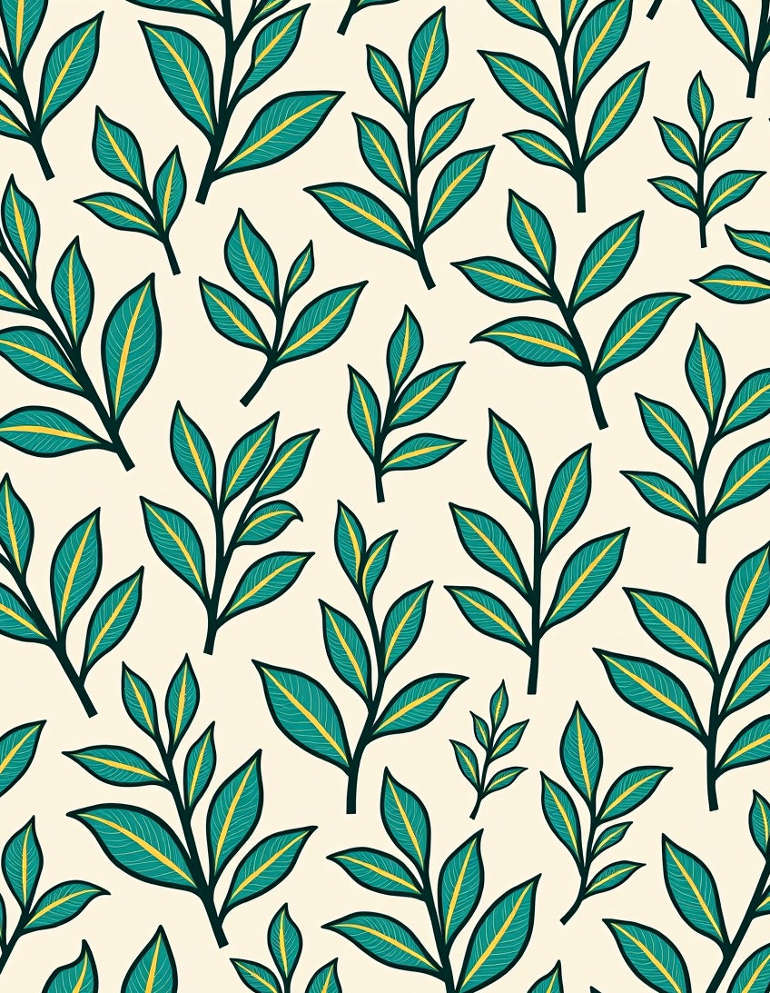 Teal Leafy Branch Botanical Print Rug
