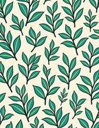 Teal Leafy Branch Botanical Print Rug