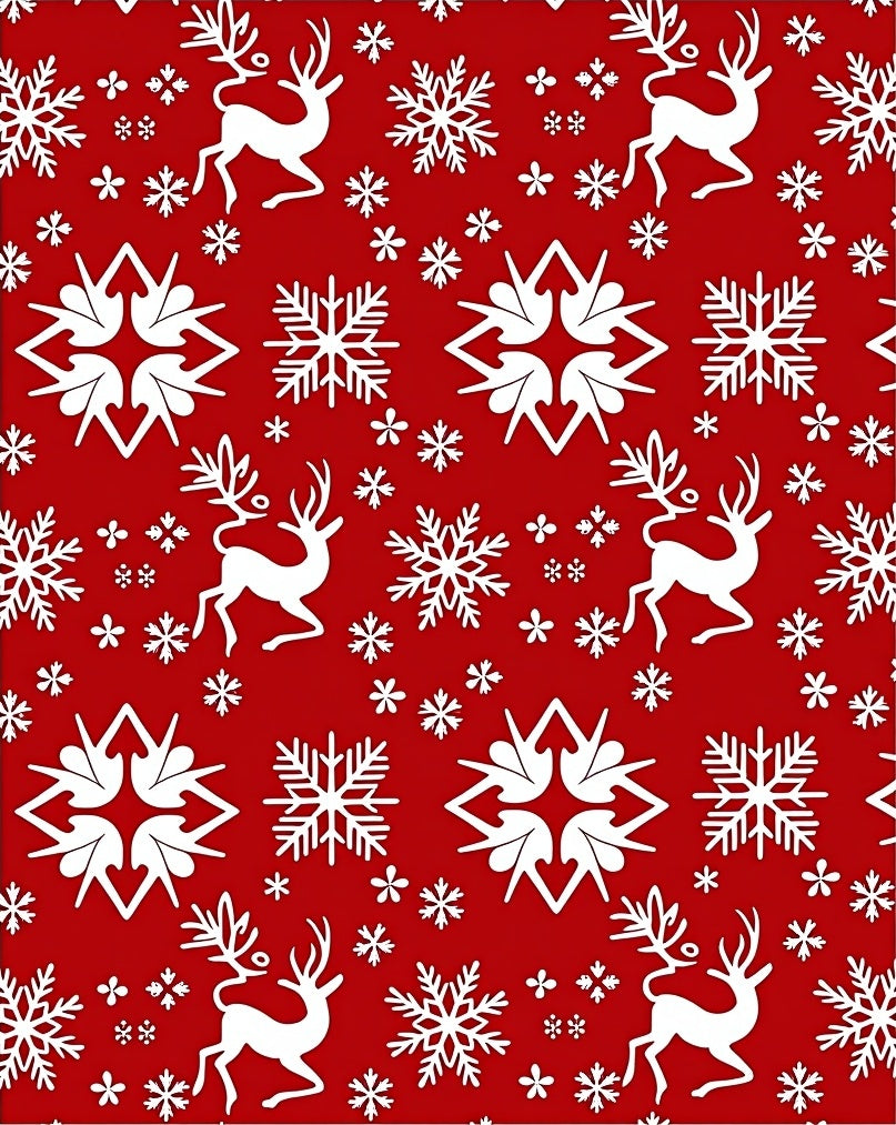 Red White Reindeer Snowflake Scene Rug