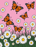 Whimsical orange butterfly daisy garden Rug