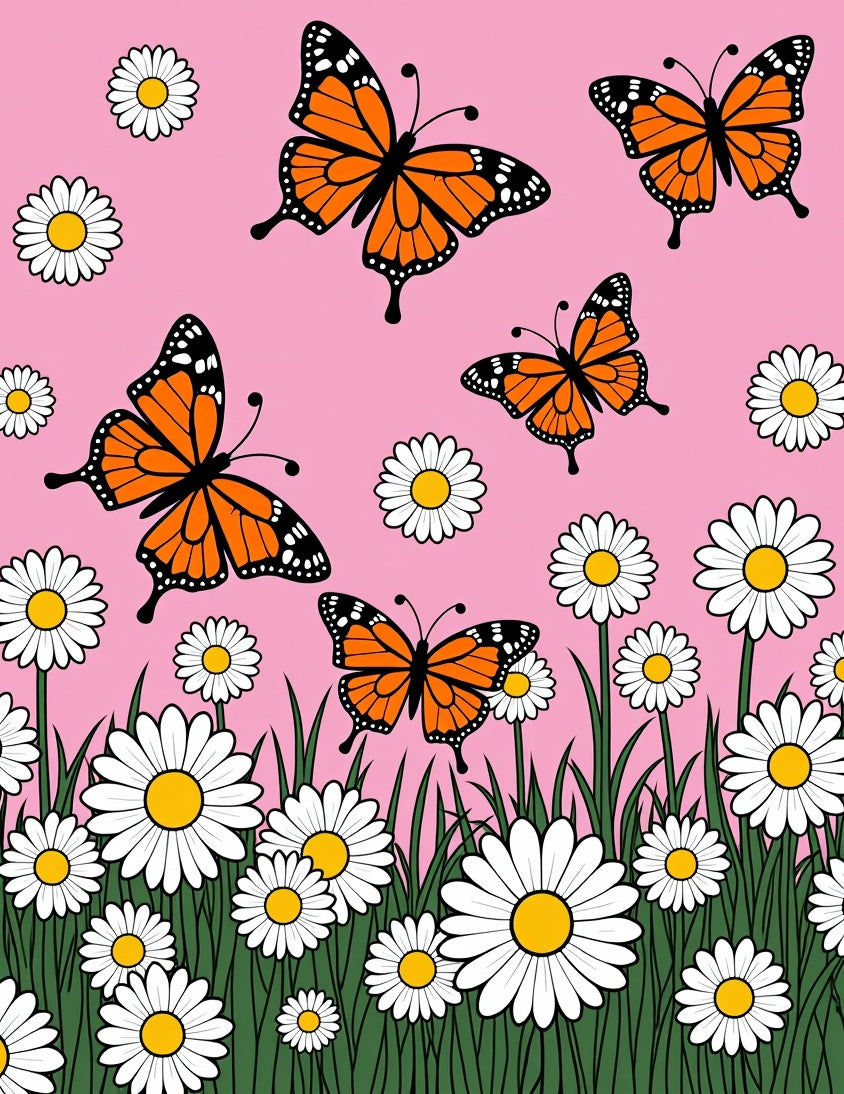 Whimsical orange butterfly daisy garden Rug