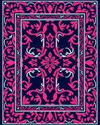 Fuchsia Baroque Floral Bordered Rug